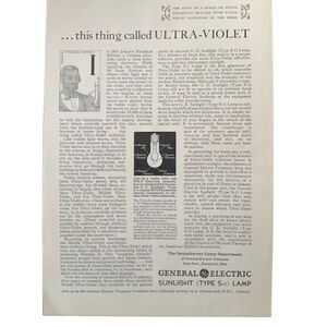 Vintage 1930 General Electric Sunlight Ultra Violet Ad Advertisement